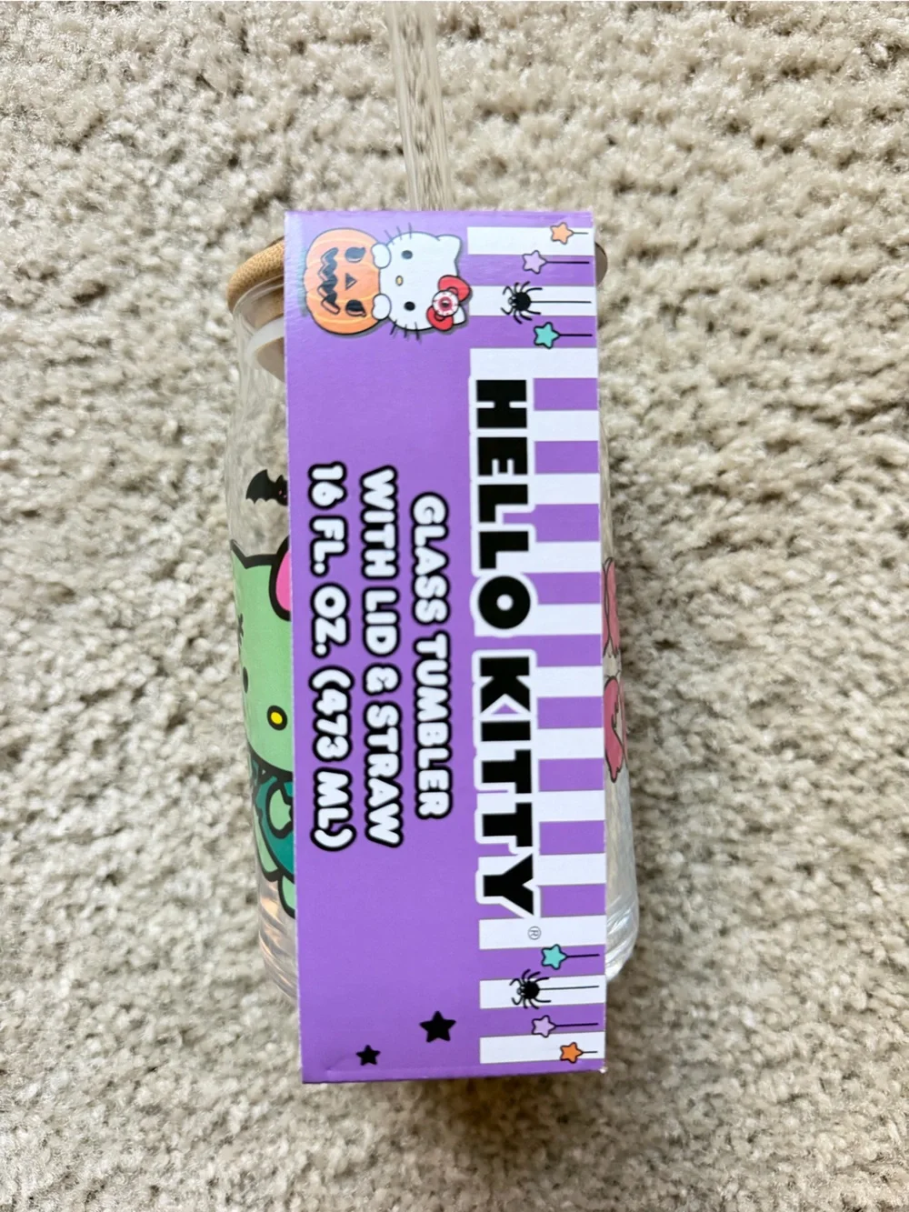 Green Hello Kitty Glass Water Bottle with Pink Bow